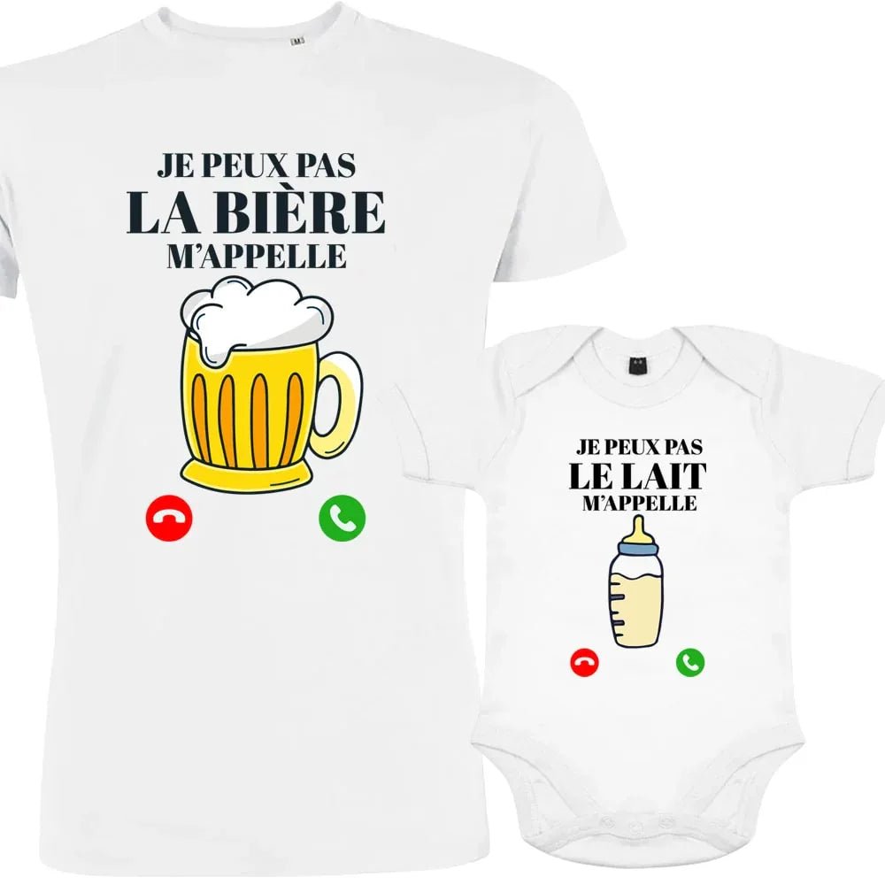 Je peux Pas La Bière Le Lait M'appelle Dad and Child Organic Cotton Matching Outfit - Create Marketplace