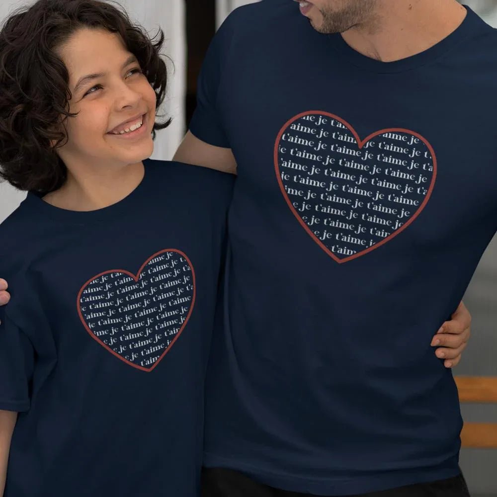 Je T'aime Heart Dad and Child Organic Cotton T-Shirts family Set (Set of 2) - Create Marketplace