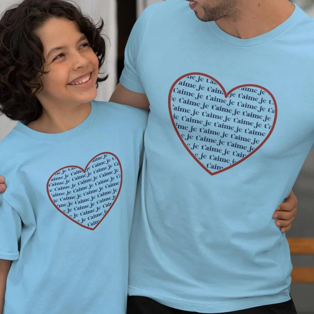 Je T'aime Heart Dad and Child Organic Cotton T-Shirts family Set (Set of 2) - Create Marketplace