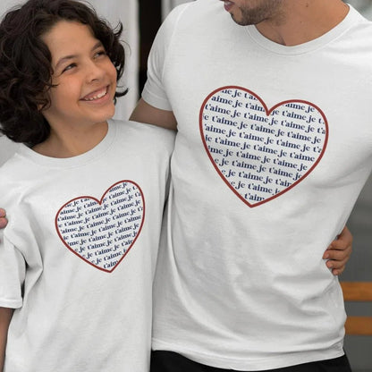 Je T'aime Heart Dad and Child Organic Cotton T-Shirts family Set (Set of 2) - Create Marketplace
