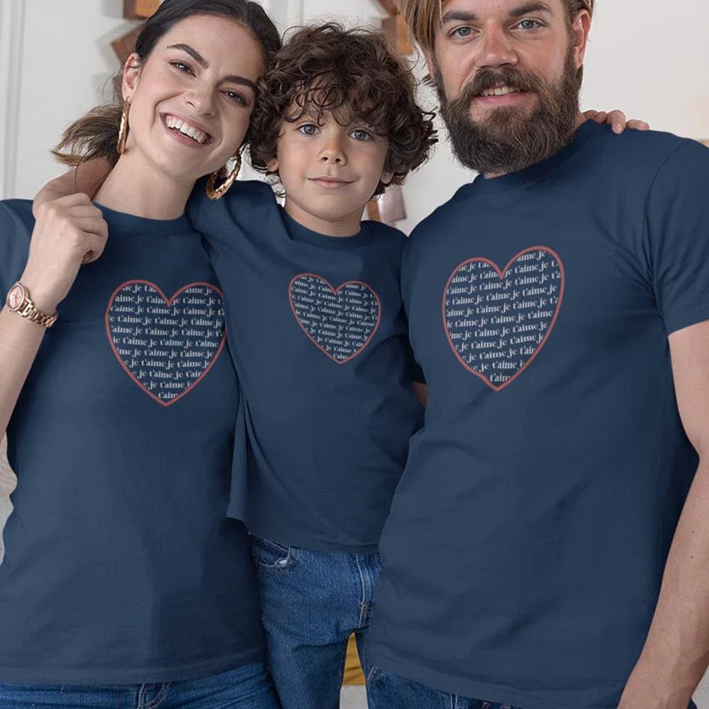 Je T'aime Heart Matching Organic Cotton T-Shirts Family Set (Set of 3) - Create Marketplace