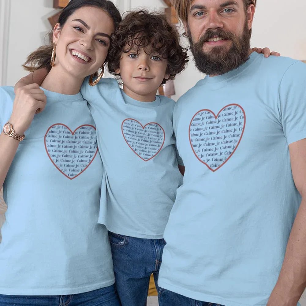 Je T'aime Heart Matching Organic Cotton T-Shirts Family Set (Set of 3) - Create Marketplace
