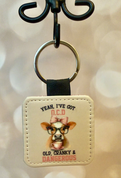 Keychain (Sq) - OCD Cow - Create Marketplace
