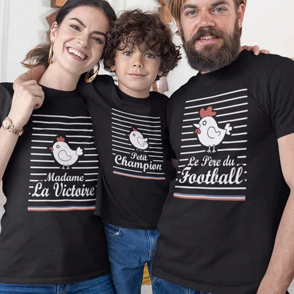 Le Père Du Football, Madame La Victoire, Petit Champion Dad Mom and Kid Matching Organic Cotton T-Shirts Family Set (Set of 3) - Create Marketplace