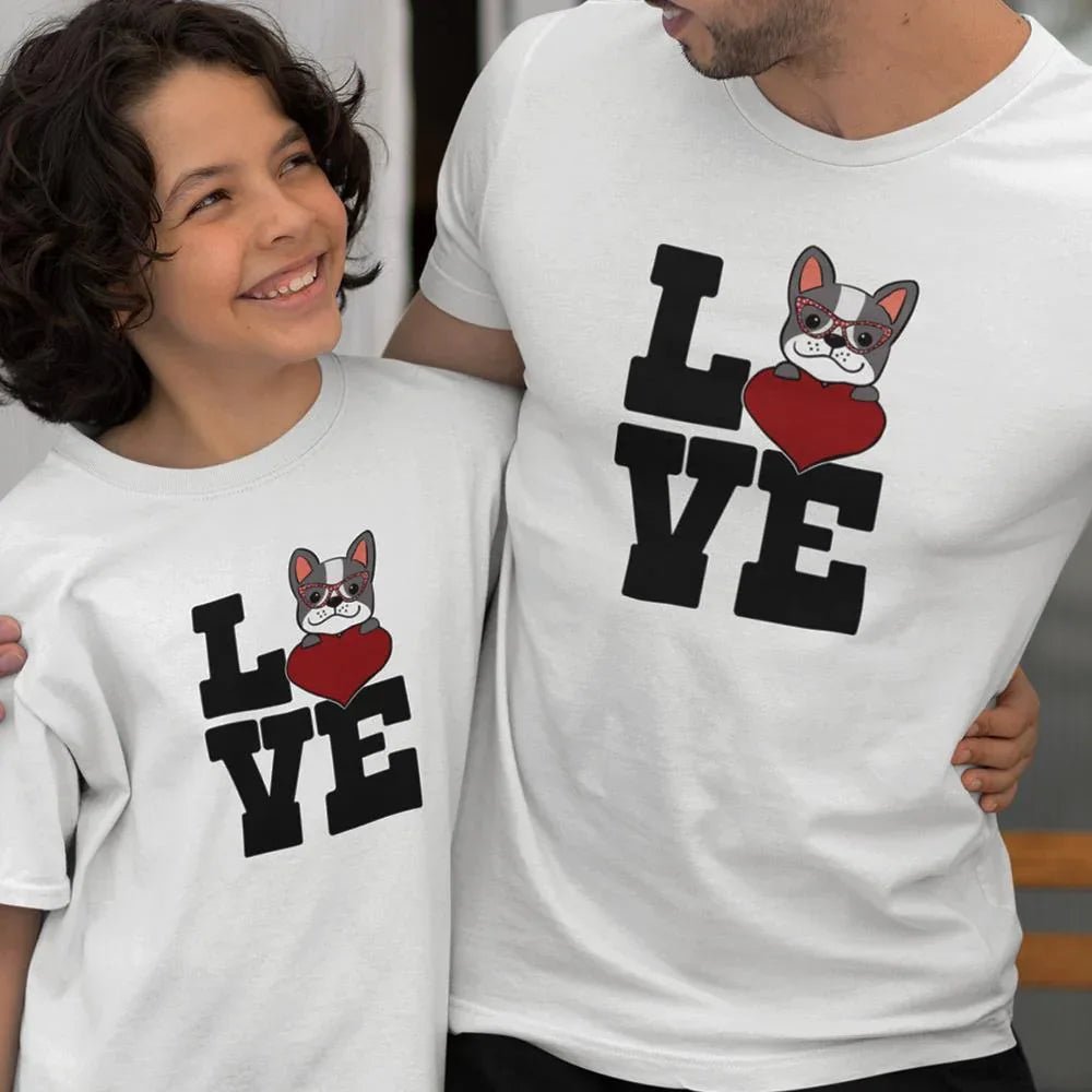 Love French Bulldog Dad and Child Organic Cotton T-Shirts family Set (Set of 2) - Create Marketplace
