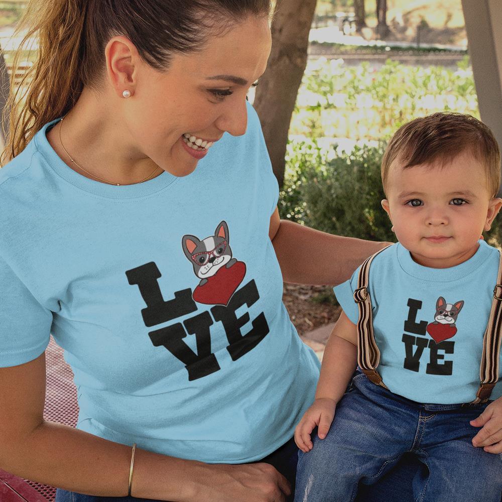 Love French Bulldog Mom and Child Organic Cotton T-Shirts family Set (Set of 2) - Create Marketplace
