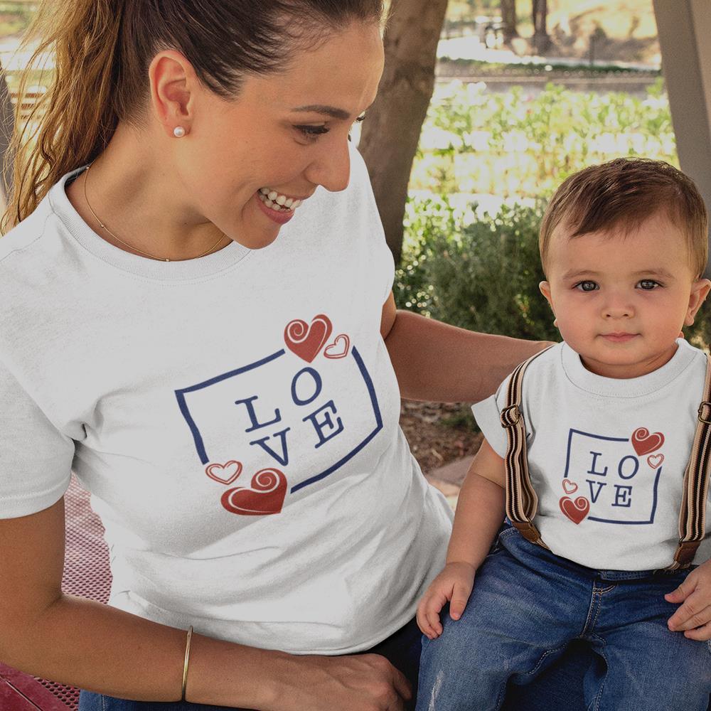 Love with Hearts Mom and Child Organic Cotton T-Shirts family Set (Set of 2) - Create Marketplace