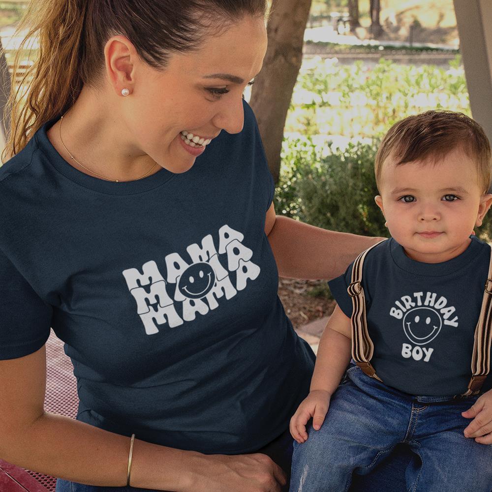 Mama And Birthday Boy Smiley Mom and Child Organic Cotton T-Shirts family Set (Set of 2) - Create Marketplace