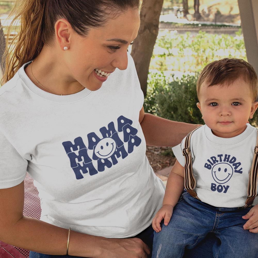 Mama And Birthday Boy Smiley Mom and Child Organic Cotton T-Shirts family Set (Set of 2) - Create Marketplace
