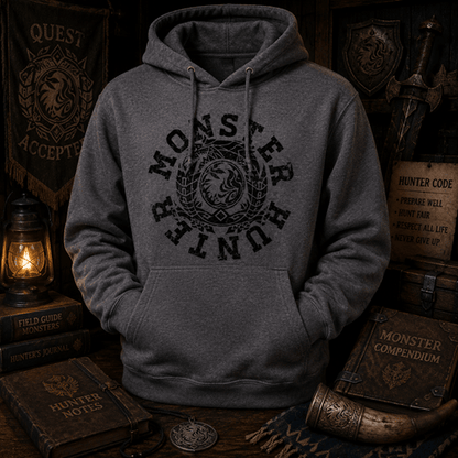 MONSTER HUNTER-CIRCLE-GUNMETAL HEATHER SWEATSHIRT HOODIE - Create Marketplace