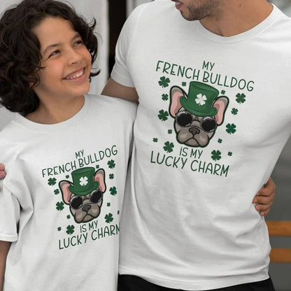 My French Bulldog Is my Lucky Charm Dad and Child Organic Cotton T-Shirts family Set (Set of 2) - Create Marketplace