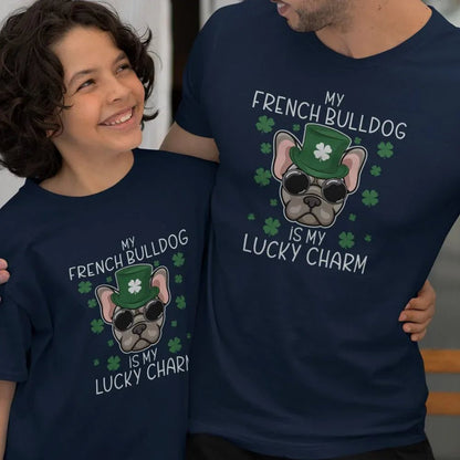My French Bulldog Is my Lucky Charm Dad and Child Organic Cotton T-Shirts family Set (Set of 2) - Create Marketplace