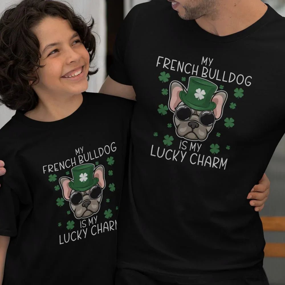 My French Bulldog Is my Lucky Charm Dad and Child Organic Cotton T-Shirts family Set (Set of 2) - Create Marketplace