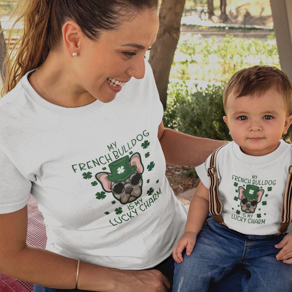 My French Bulldog Is my Lucky Charm Mom and Child Organic Cotton T-Shirts family Set (Set of 2) - Create Marketplace