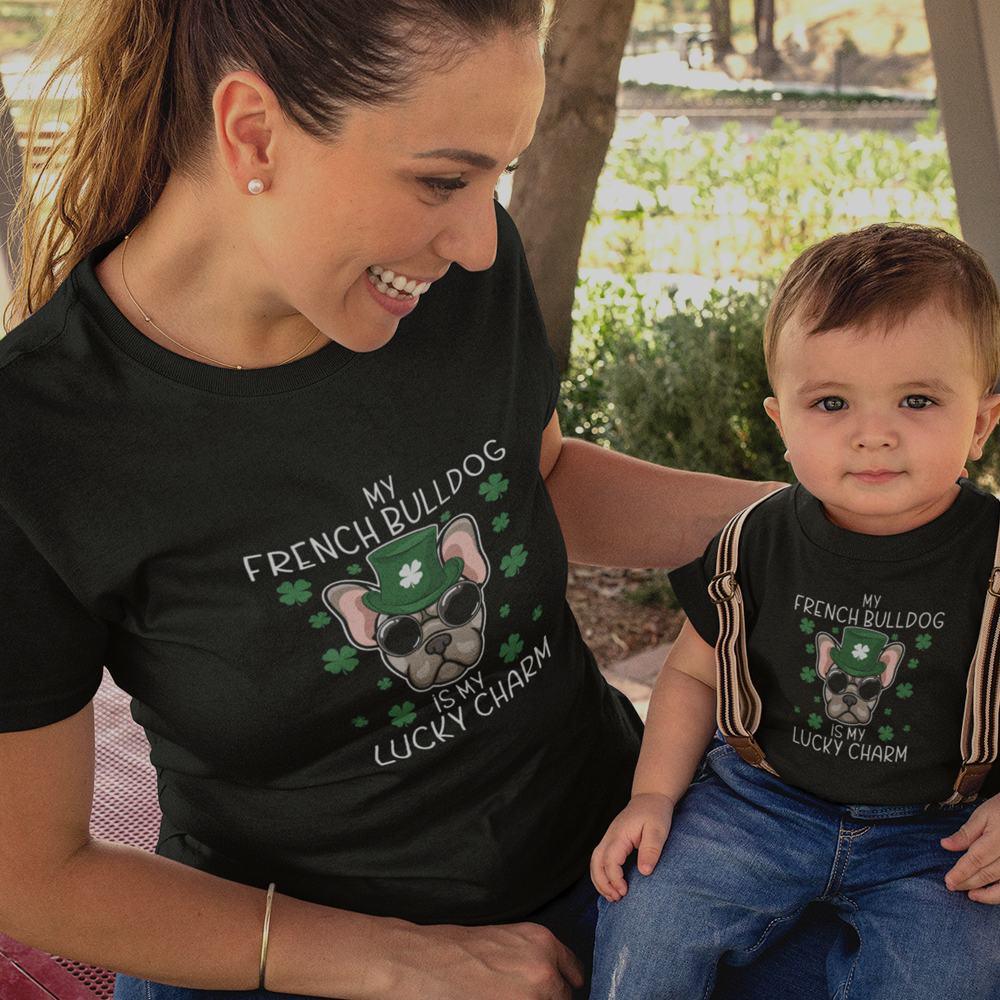 My French Bulldog Is my Lucky Charm Mom and Child Organic Cotton T-Shirts family Set (Set of 2) - Create Marketplace