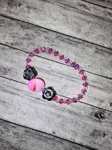 Pink Mother of Pearl with Black Flowers Bracelet - made by kid Sam - Create Marketplace