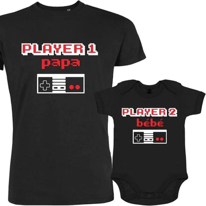 Player 1 Papa and Player 2 Bebe Dad and Child Matching Outfit - Create Marketplace