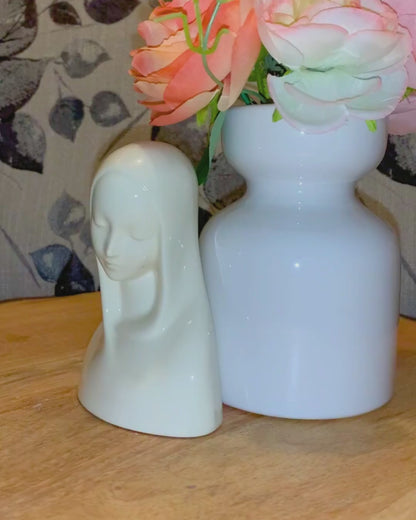 White Madonna Figurine | Small Religious Shelf Sculpture