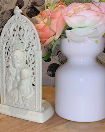 Ornate White Madonna Candle Holder | Religious Shelf Décor