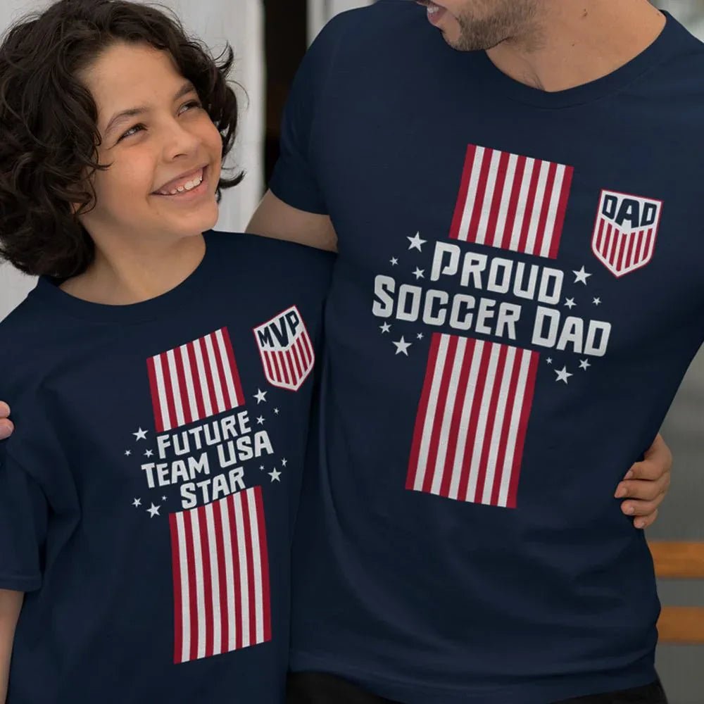 Proud Soccer Dad, Future Team USA Star Dad and Child Organic Cotton T-Shirts Family Set (Set of 2) - Create Marketplace