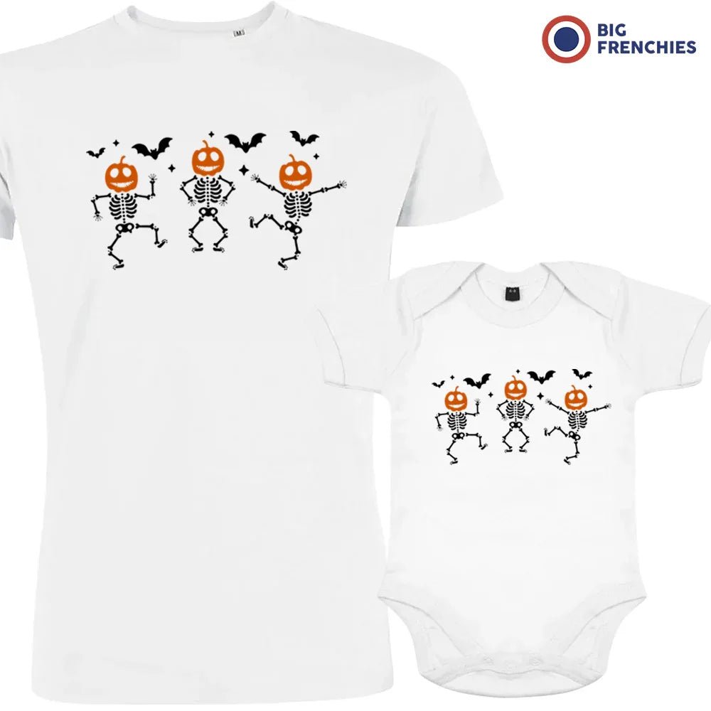 Pumpkin Skeleton Dance Halloween Dad and Child Organic Cotton family Set (Set of 2) - Create Marketplace