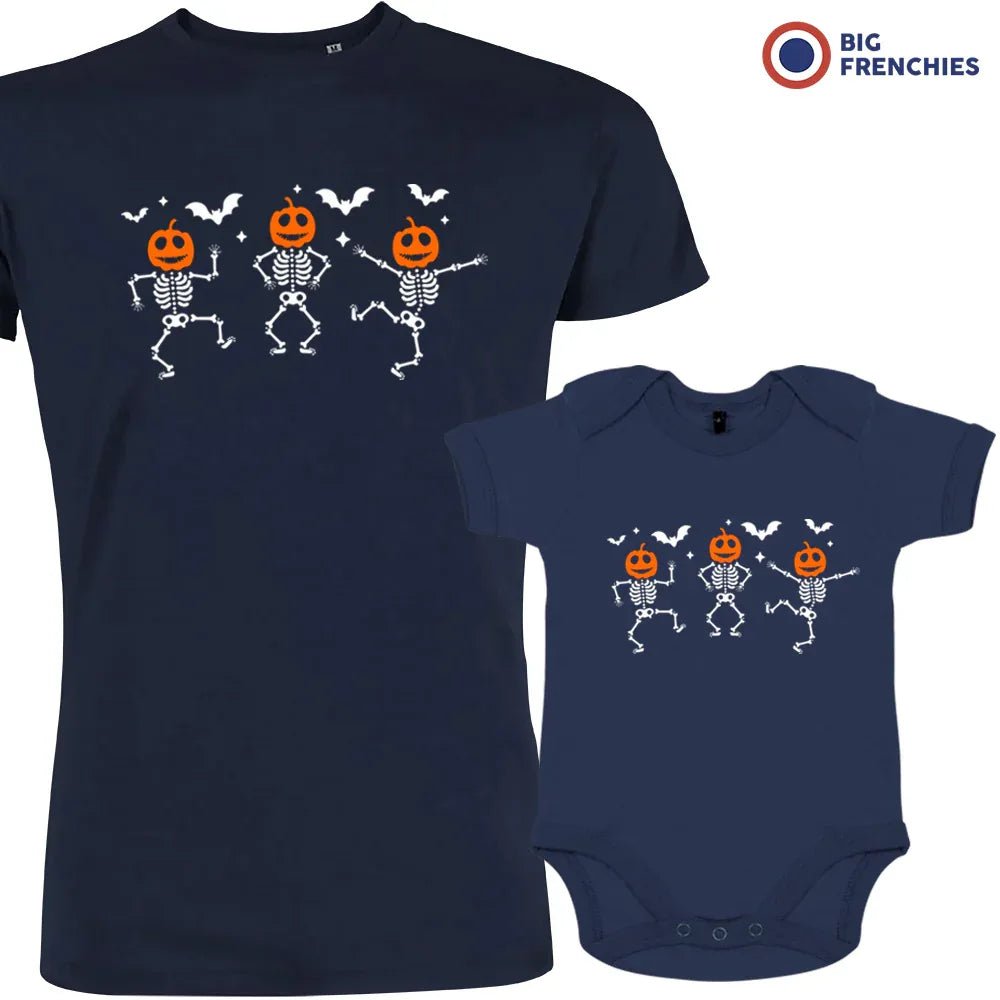 Pumpkin Skeleton Dance Halloween Dad and Child Organic Cotton family Set (Set of 2) - Create Marketplace