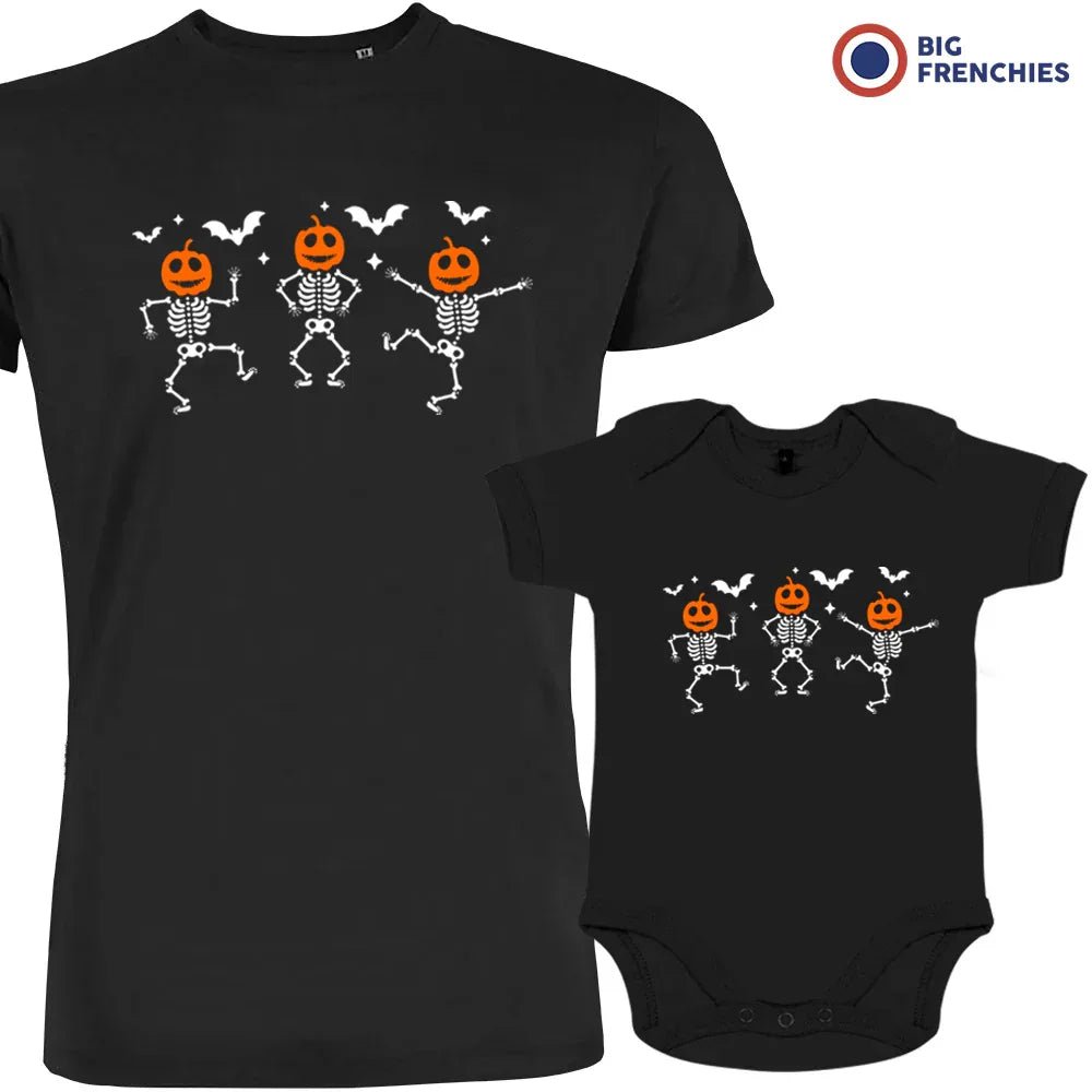 Pumpkin Skeleton Dance Halloween Dad and Child Organic Cotton family Set (Set of 2) - Create Marketplace