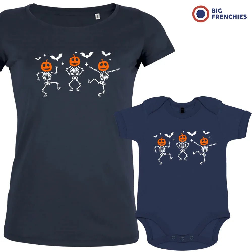 Pumpkin Skeleton Dance Halloween Mom and Baby Organic Cotton family Set (Set of 2) - Create Marketplace