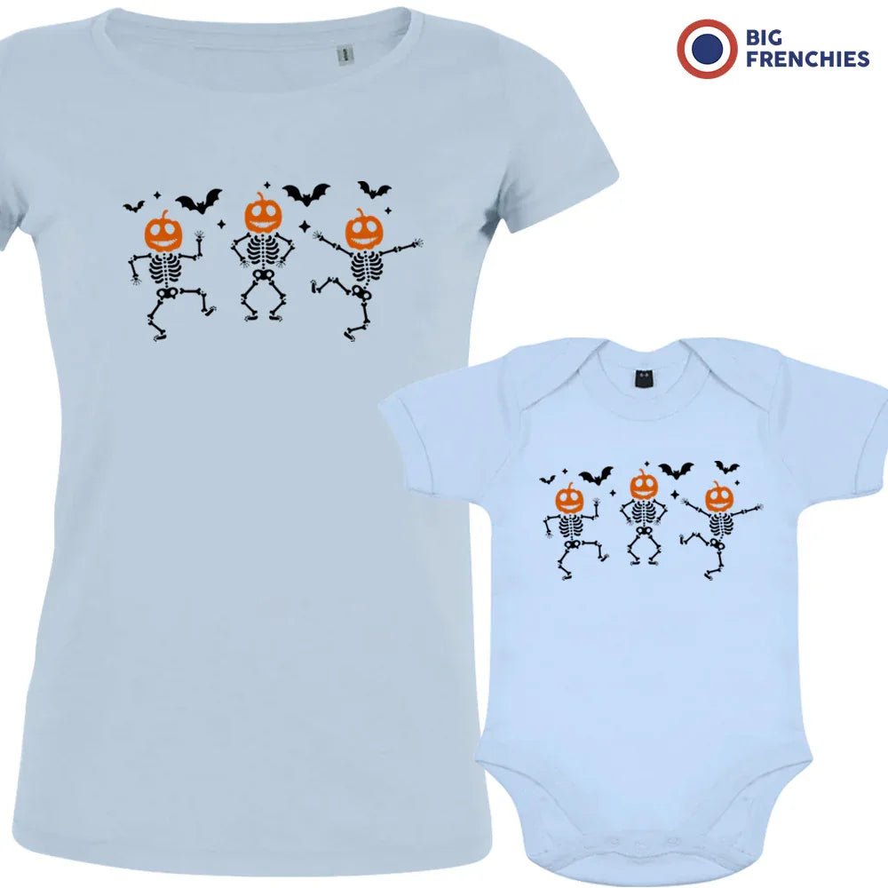 Pumpkin Skeleton Dance Halloween Mom and Baby Organic Cotton family Set (Set of 2) - Create Marketplace