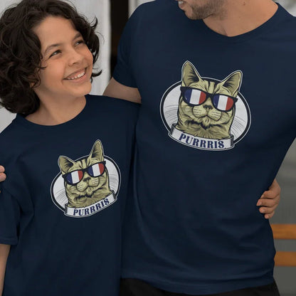 Purrris French Cat Dad and Child Organic Cotton T-Shirts family Set (Set of 2) - Create Marketplace