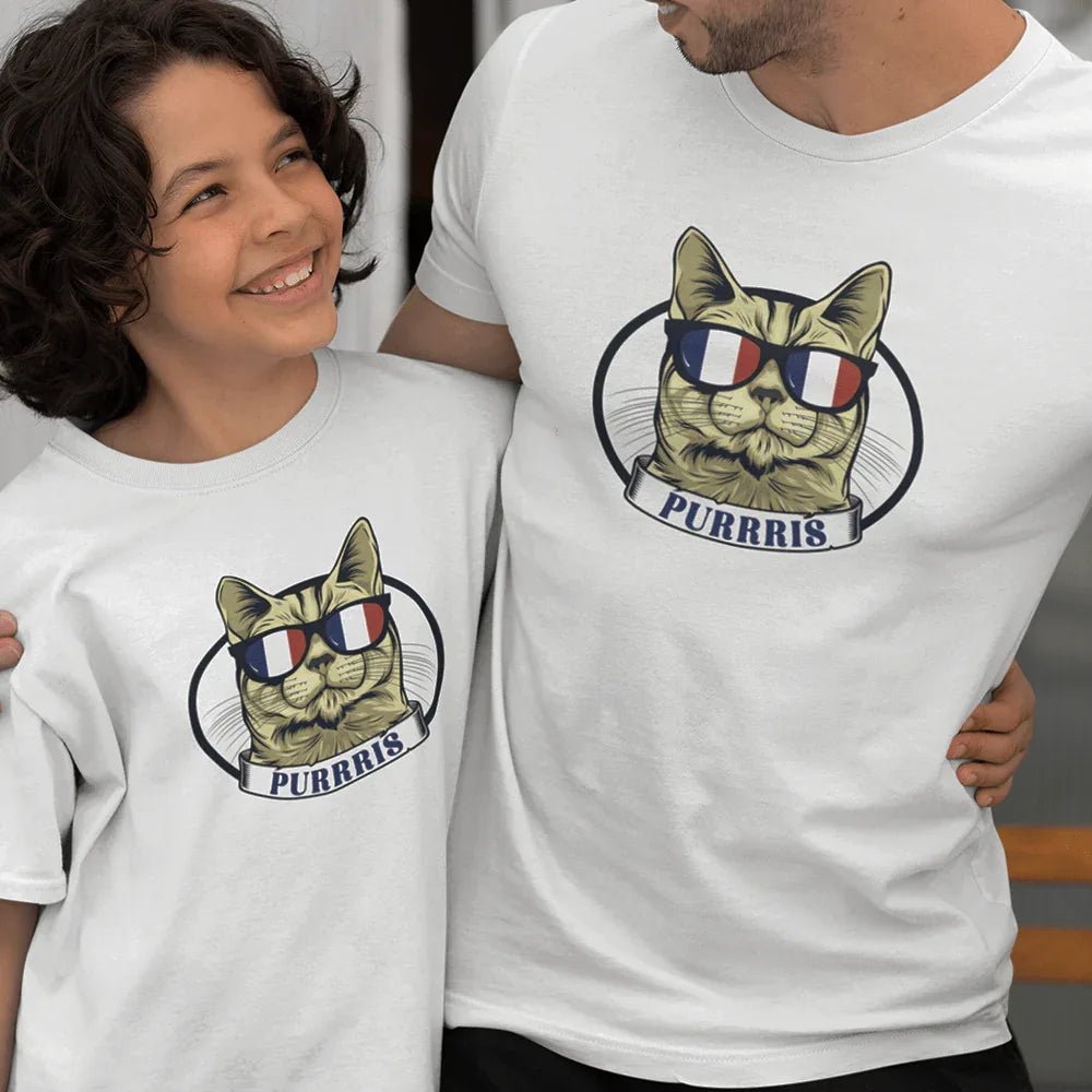 Purrris French Cat Dad and Child Organic Cotton T-Shirts family Set (Set of 2) - Create Marketplace