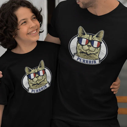 Purrris French Cat Dad and Child Organic Cotton T-Shirts family Set (Set of 2) - Create Marketplace