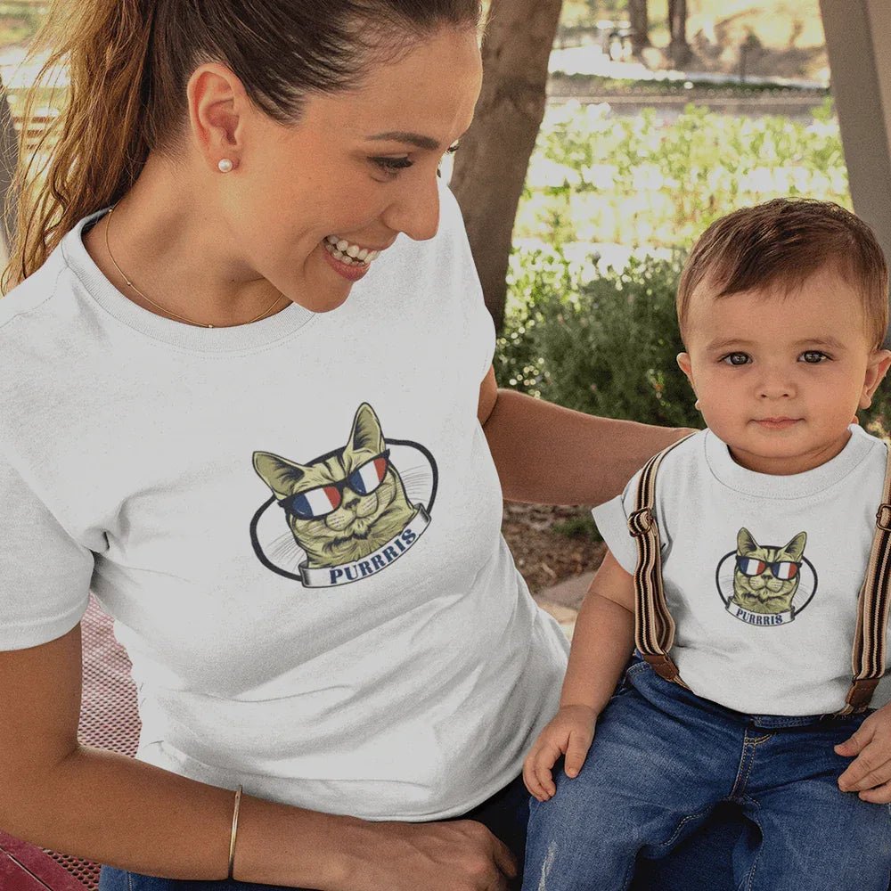 Purrris French Cat Mom and Child Organic Cotton T-Shirts family Set (Set of 2) - Create Marketplace