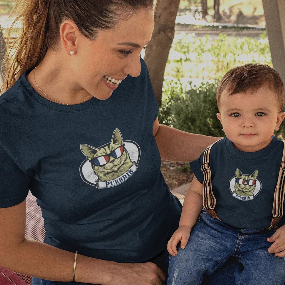 Purrris French Cat Mom and Child Organic Cotton T-Shirts family Set (Set of 2) - Create Marketplace