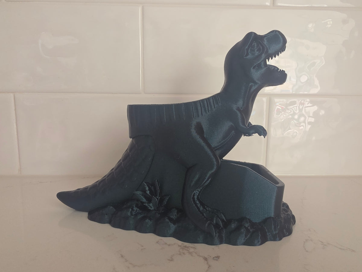 Organizador de escritorio y portalápices de dinosaurio T-Rex con bandeja para clips