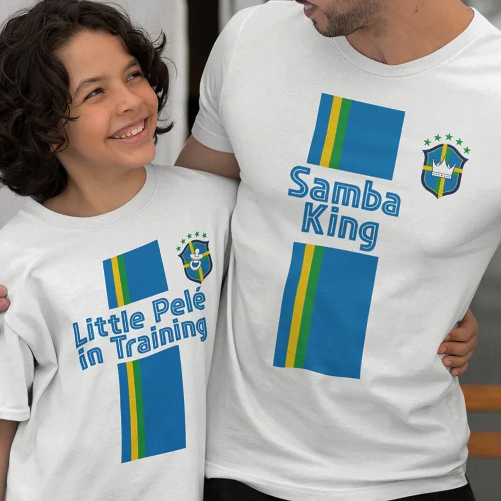 Samba king, Little Pelé In Training Dad and Child Organic Cotton T-Shirts Family Set (Set of 2) - Create Marketplace