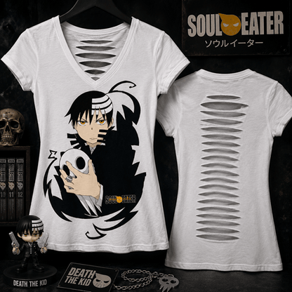 SOUL EATER DEATH THE KID STARE JUNIORS V-NECK LASER CUT BACK T-SHIRT - Create Marketplace