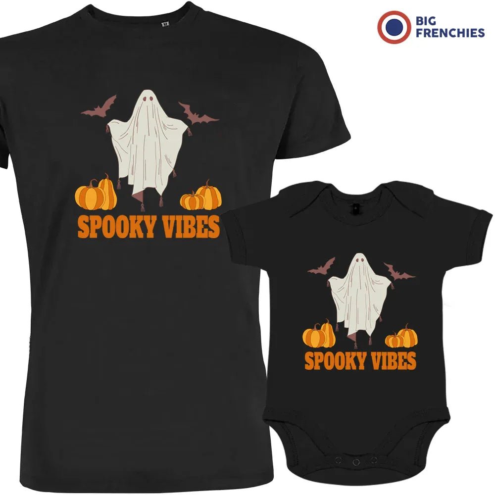 Spooky Vibes With Pumpkin And Ghost Dad and Child Organic Cotton family Set (Set of 2) - Create Marketplace