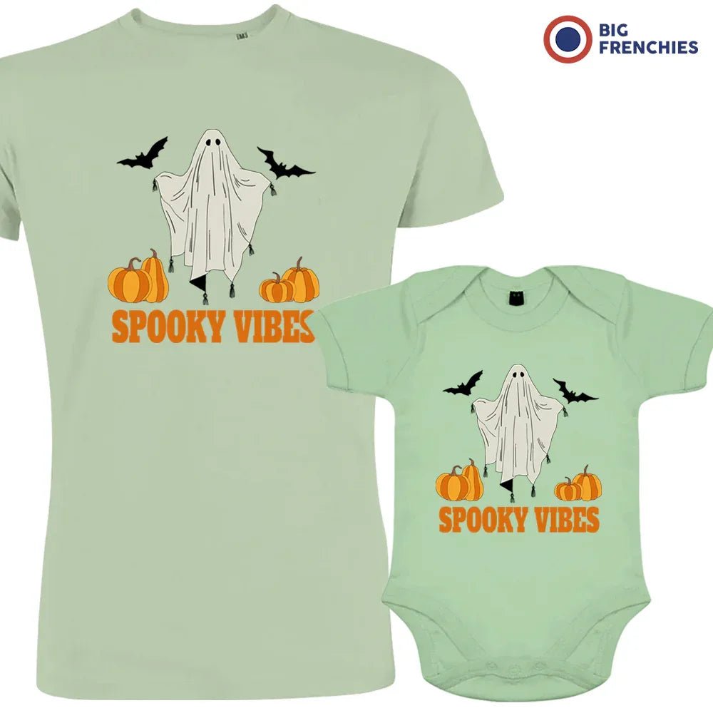 Spooky Vibes With Pumpkin And Ghost Dad and Child Organic Cotton family Set (Set of 2) - Create Marketplace