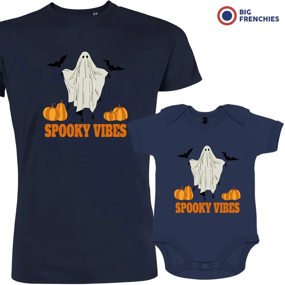 Spooky Vibes With Pumpkin And Ghost Dad and Child Organic Cotton family Set (Set of 2) - Create Marketplace