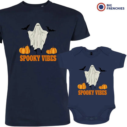 Spooky Vibes With Pumpkin And Ghost Dad and Child Organic Cotton family Set (Set of 2) - Create Marketplace