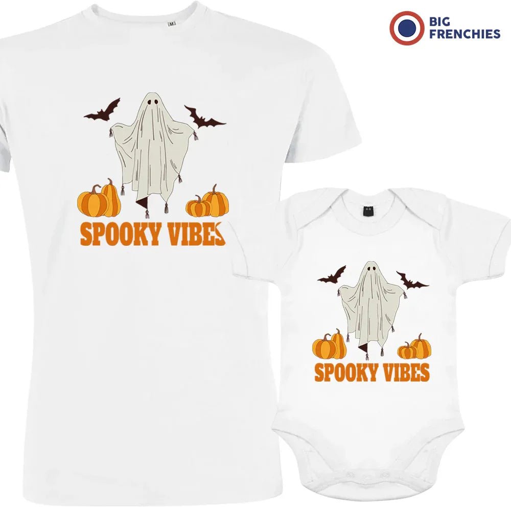 Spooky Vibes With Pumpkin And Ghost Dad and Child Organic Cotton family Set (Set of 2) - Create Marketplace