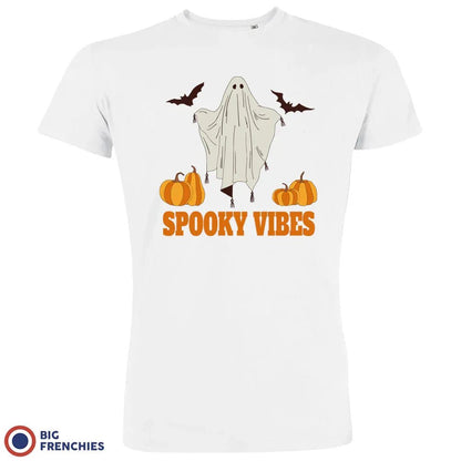 Spooky Vibes With Pumpkin And Ghost Men's Organic Cotton Tee - Create Marketplace
