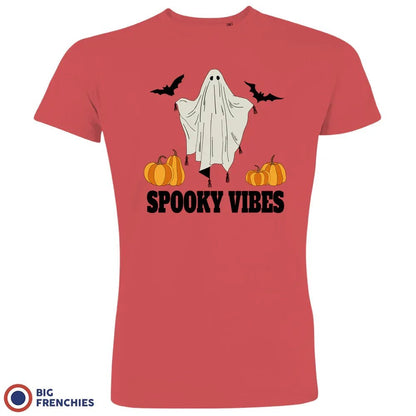 Spooky Vibes With Pumpkin And Ghost Men's Organic Cotton Tee - Create Marketplace