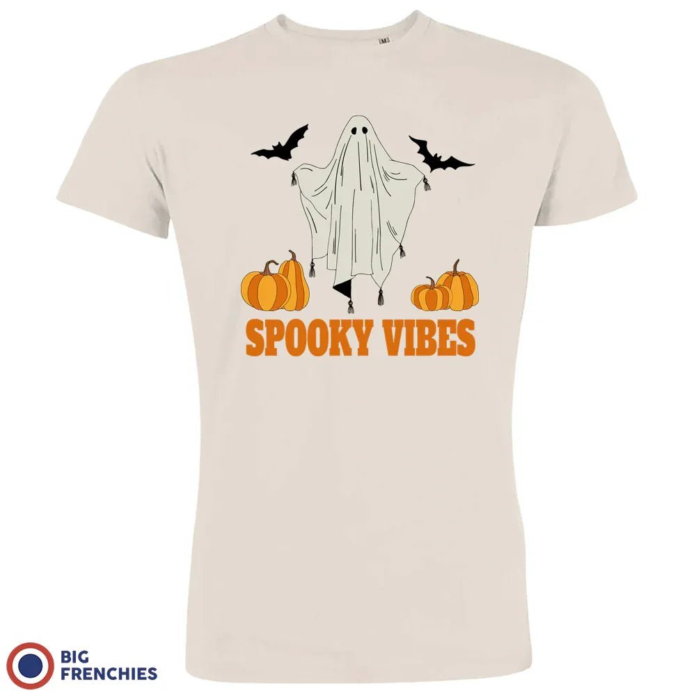 Spooky Vibes With Pumpkin And Ghost Men's Organic Cotton Tee - Create Marketplace