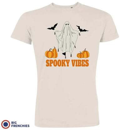Spooky Vibes With Pumpkin And Ghost Men's Organic Cotton Tee - Create Marketplace