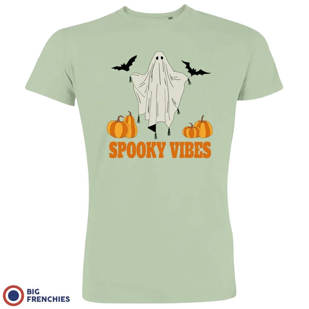 Spooky Vibes With Pumpkin And Ghost Men's Organic Cotton Tee - Create Marketplace