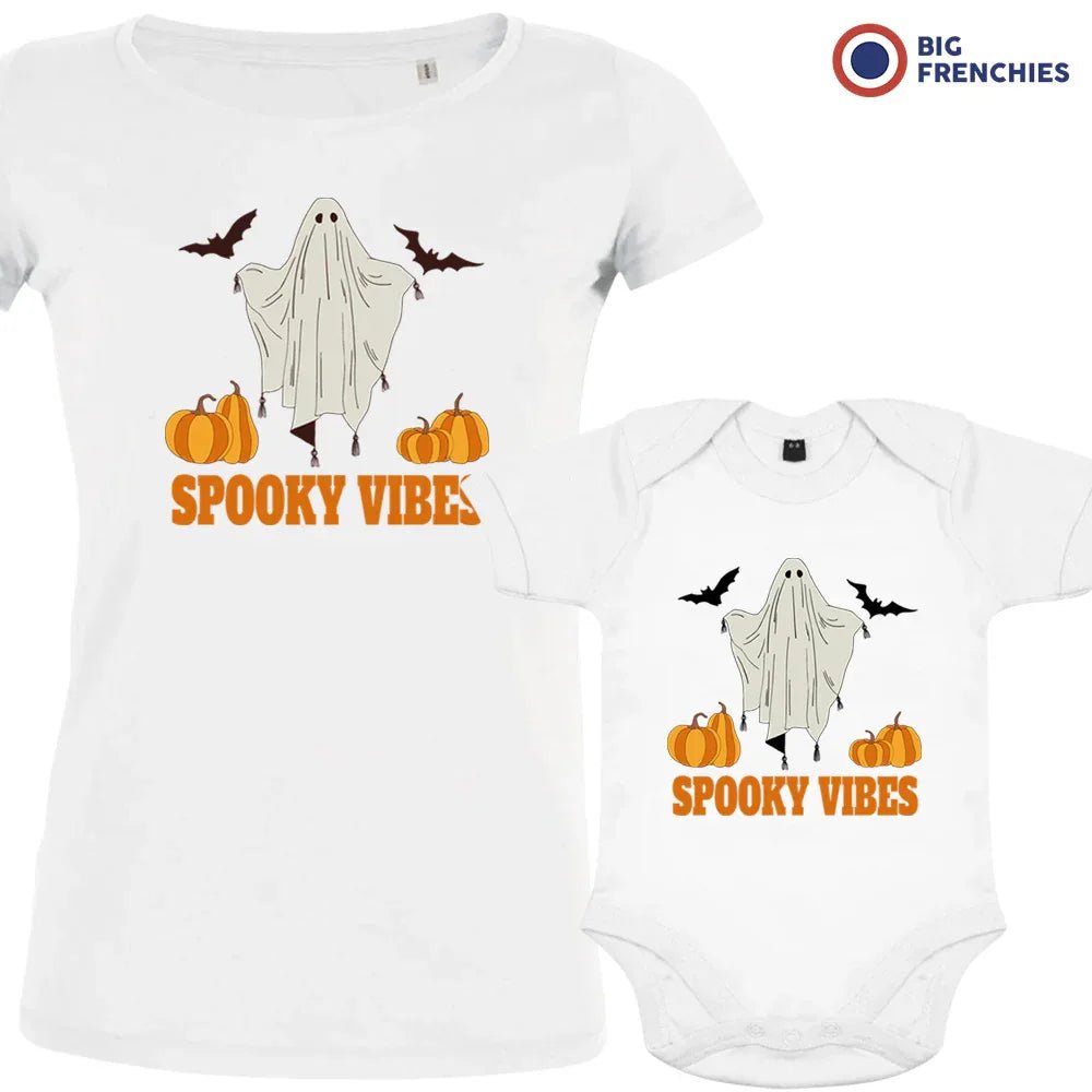Spooky Vibes With Pumpkin And Ghost Mom and Child Organic Cotton family Set (Set of 2) - Create Marketplace