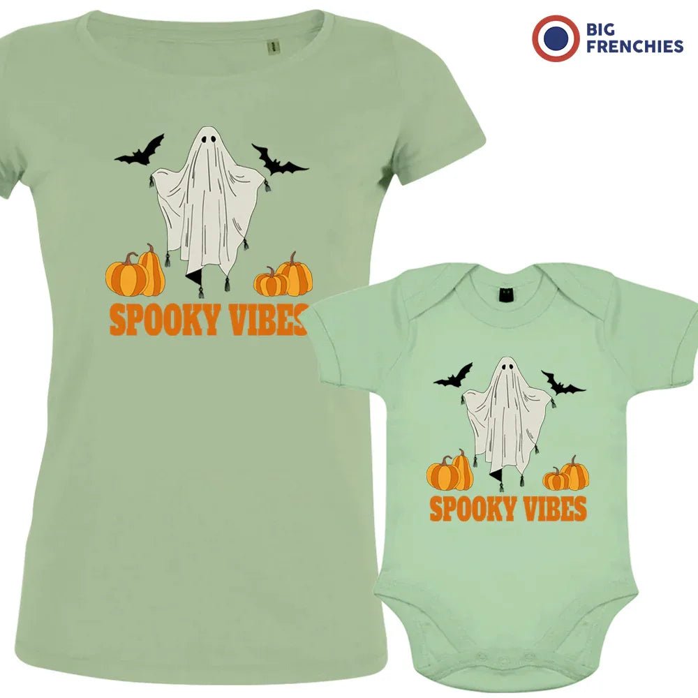 Spooky Vibes With Pumpkin And Ghost Mom and Child Organic Cotton family Set (Set of 2) - Create Marketplace