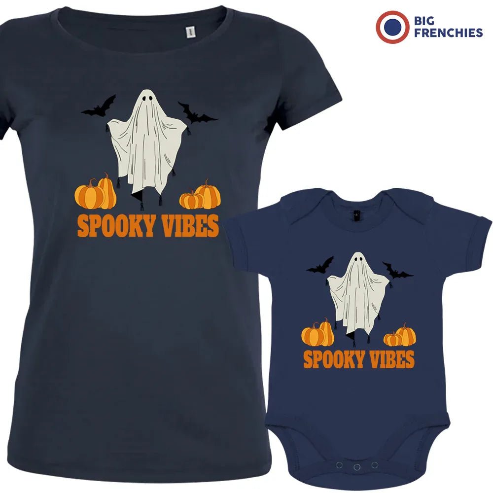 Spooky Vibes With Pumpkin And Ghost Mom and Child Organic Cotton family Set (Set of 2) - Create Marketplace